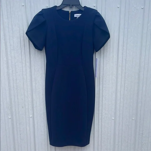 calvin klein blue sheath dress Calvin Klein Off-The-Shoulder Sateen Dress Color Blue 14 – Shamrock Apparel